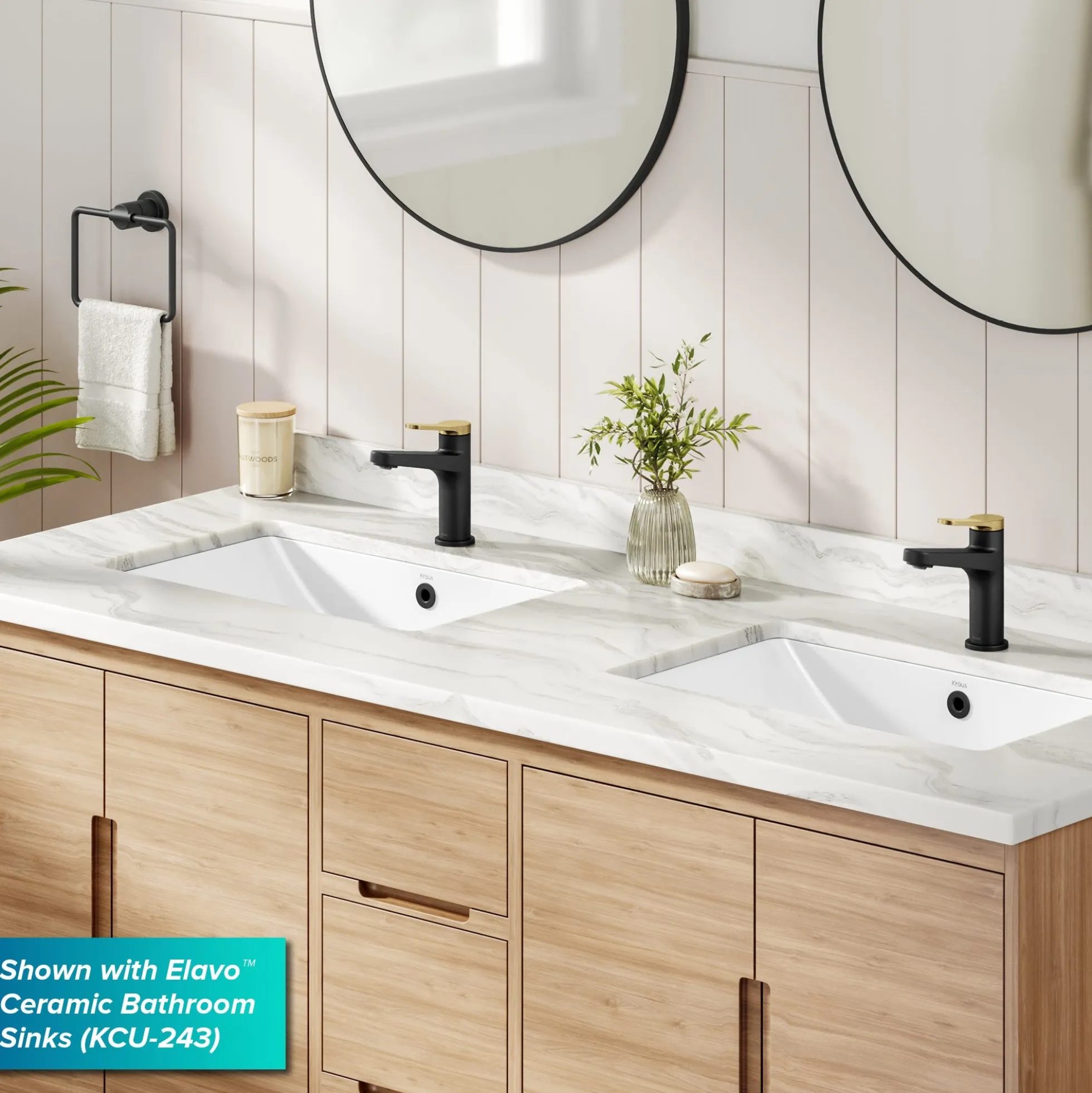 Single Handle Bathroom Faucet in Spot-Free Brushed Brass / Matte Black with Pop Up Drain and Supply Lines