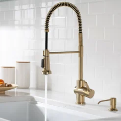 Single Handle Commercial Style Kitchen Faucet in Spot Free Antique Champagne Bronze