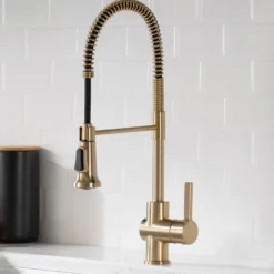 Single Handle Commercial Style Kitchen Faucet in Spot Free Antique Champagne Bronze