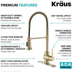 Single Handle Commercial Style Kitchen Faucet in Spot Free Antique Champagne Bronze