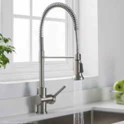 Single Handle Commercial Style Kitchen Faucet in Spot Free Stainless Steel Finish