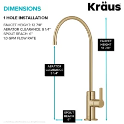 Single Handle Drinking Water Filter Faucet for Reverse Osmosis or Water Filtration System in Brushed Brass
