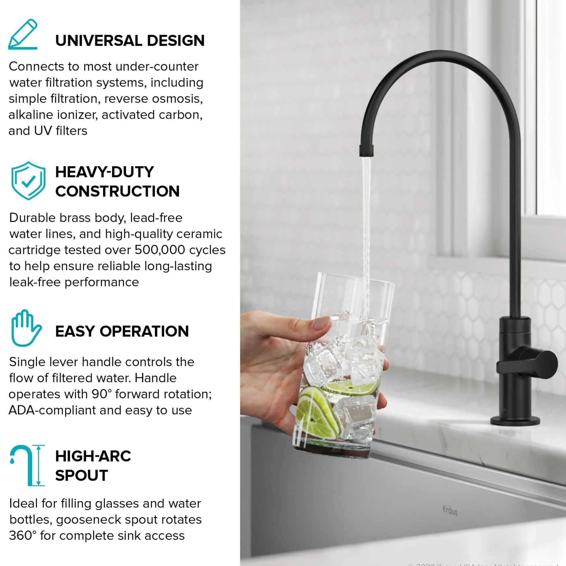 Single Handle Drinking Water Filter Faucet for Reverse Osmosis or Water Filtration System in Matte Black
