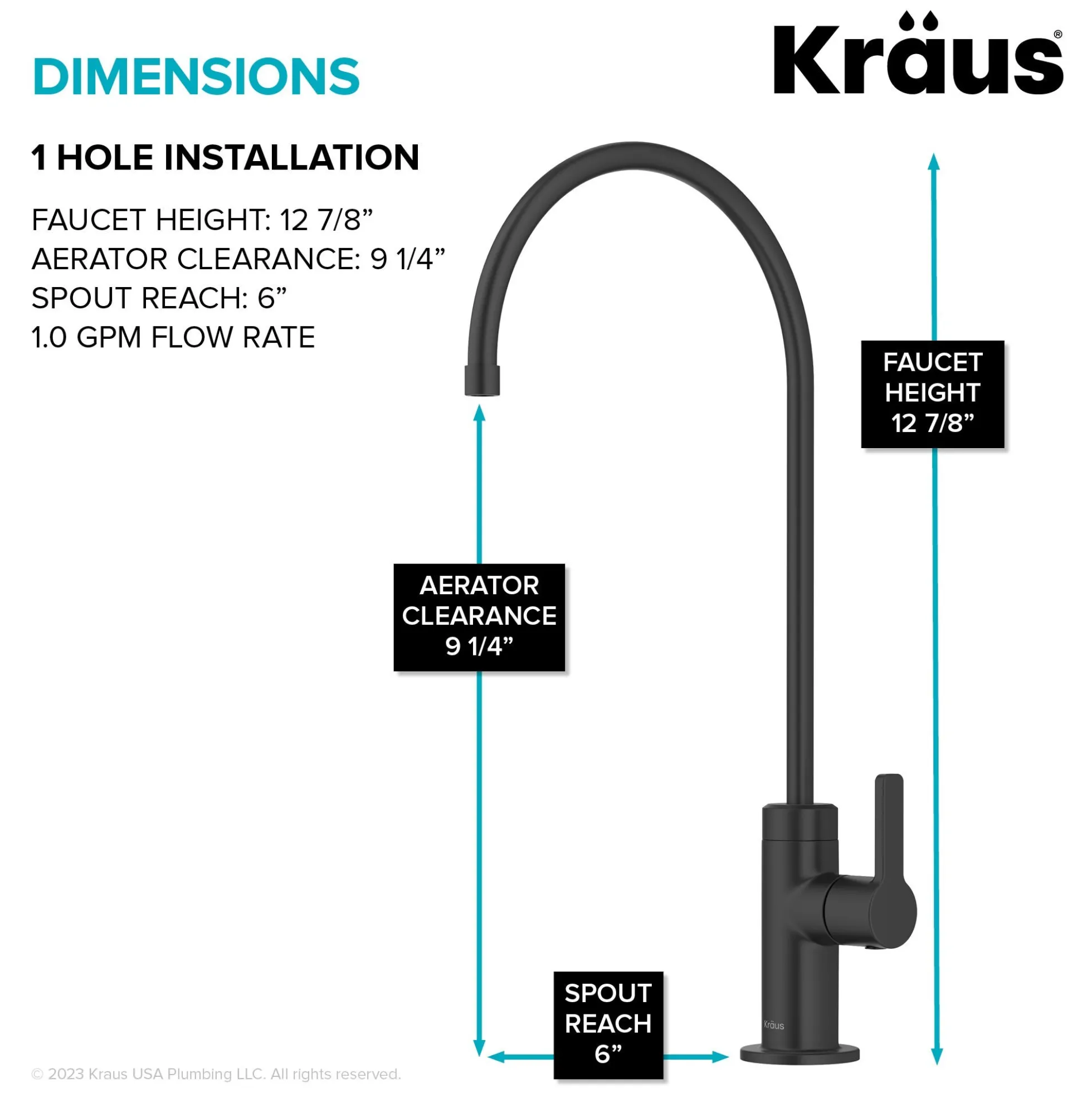 Single Handle Drinking Water Filter Faucet for Reverse Osmosis or Water Filtration System in Matte Black