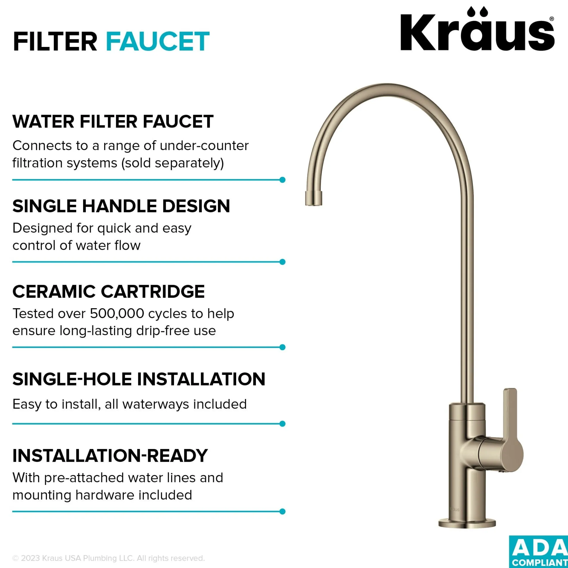 Single Handle Drinking Water Filter Faucet for Reverse Osmosis or Water Filtration System in Spot-Free Antique Champagne Bronze