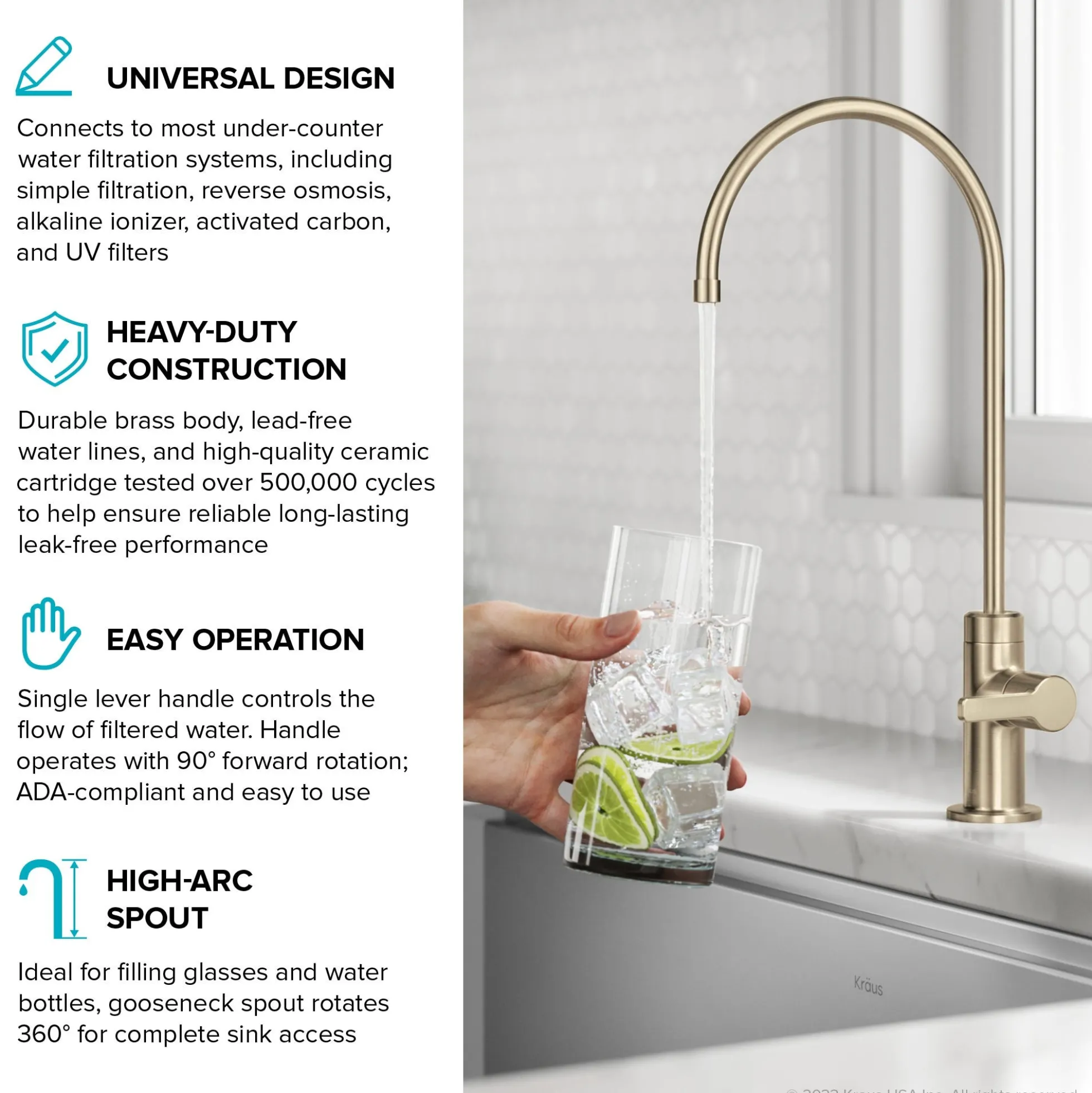 Single Handle Drinking Water Filter Faucet for Reverse Osmosis or Water Filtration System in Spot-Free Antique Champagne Bronze