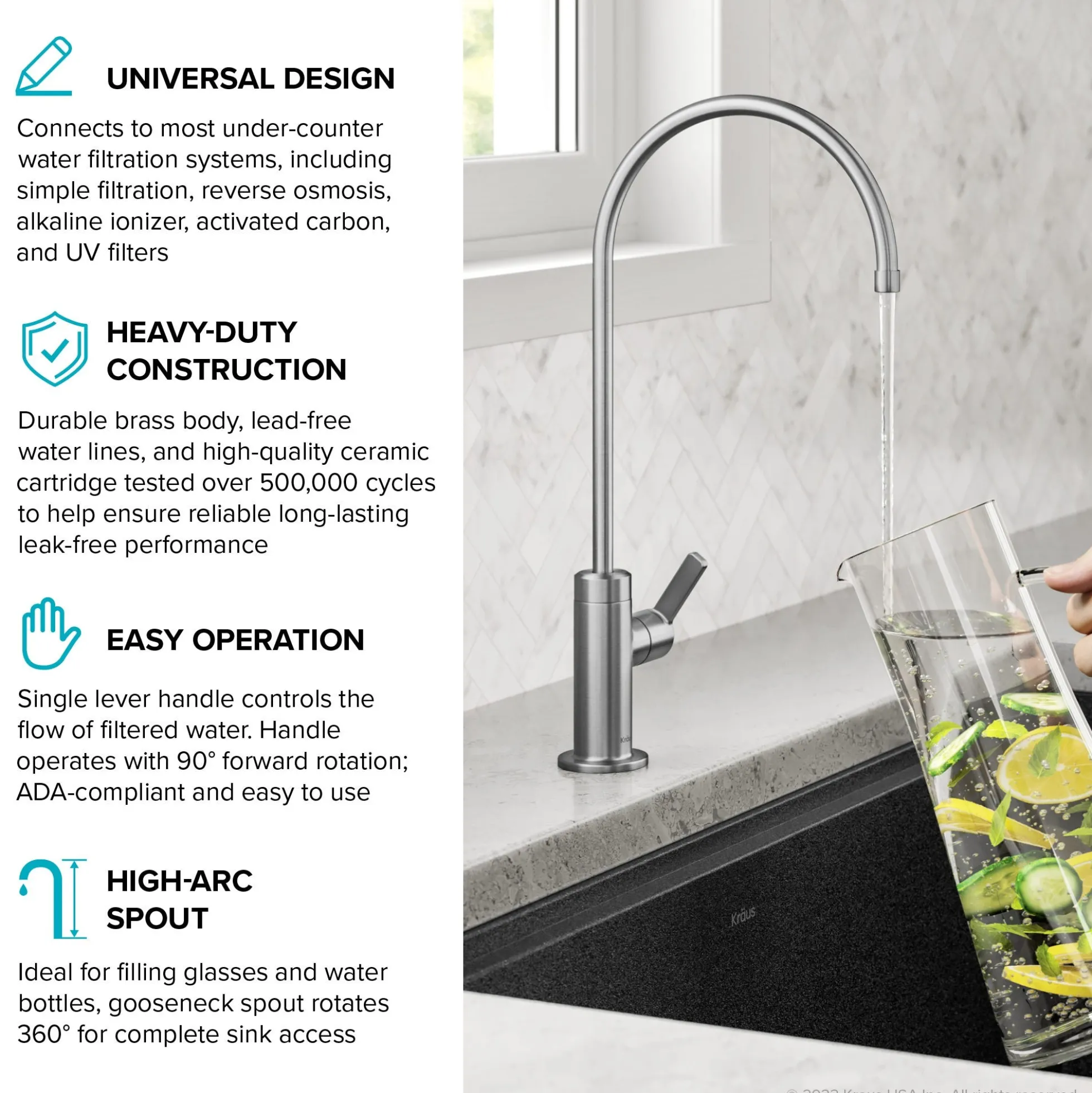 Single Handle Drinking Water Filter Faucet for Reverse Osmosis or Water Filtration System in Spot-Free Stainless Steel