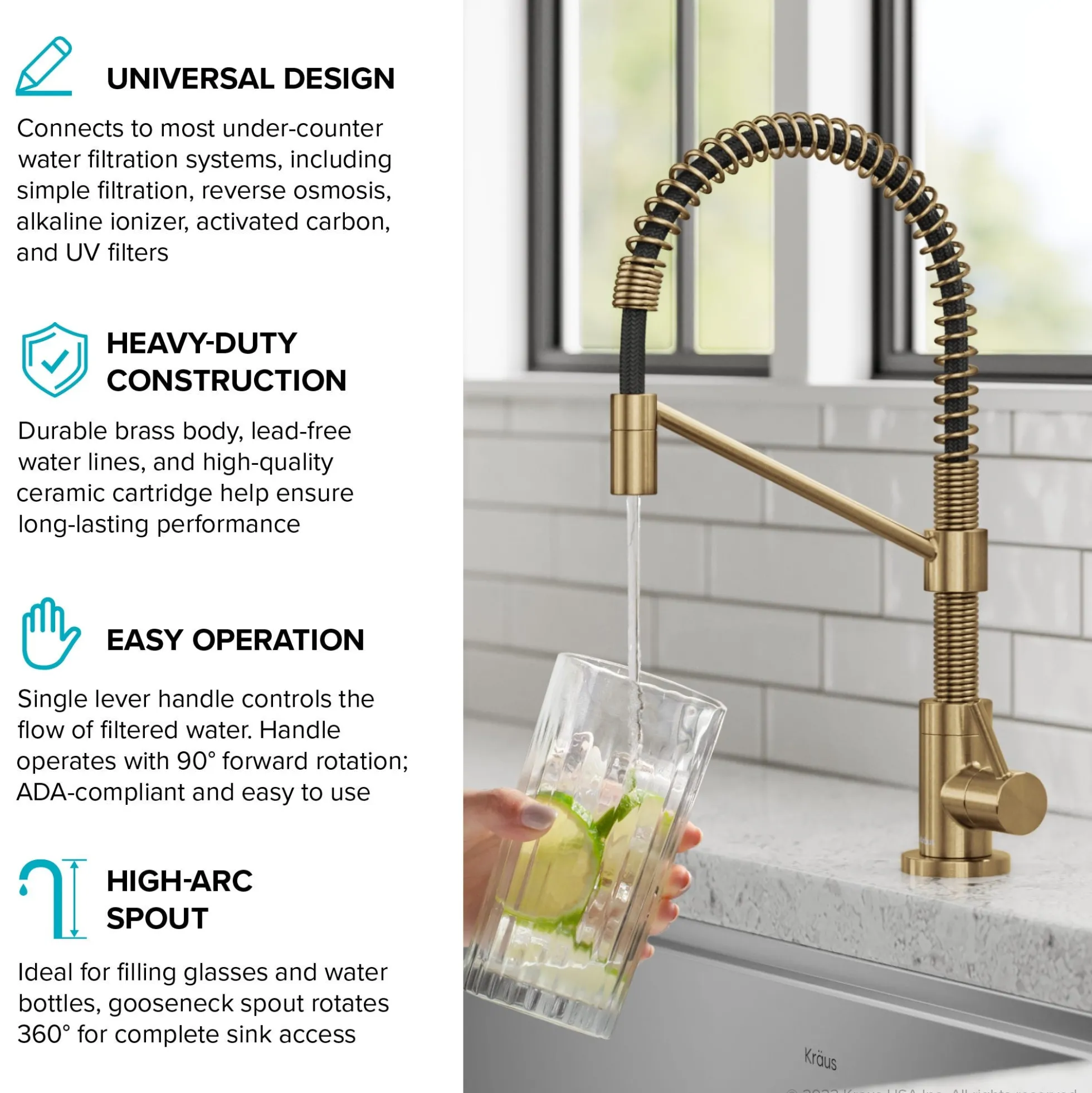 Single Handle Drinking Water Filter Faucet for Reverse Osmosis or Water Filtration System in Brushed Brass