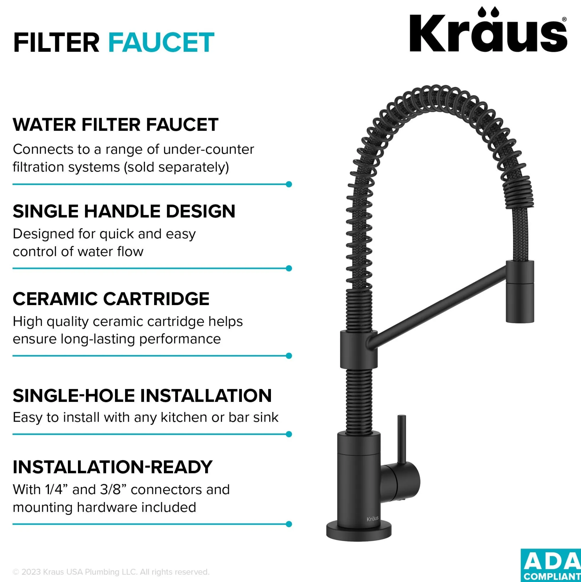 Single Handle Drinking Water Filter Faucet for Reverse Osmosis or Water Filtration System in Matte Black