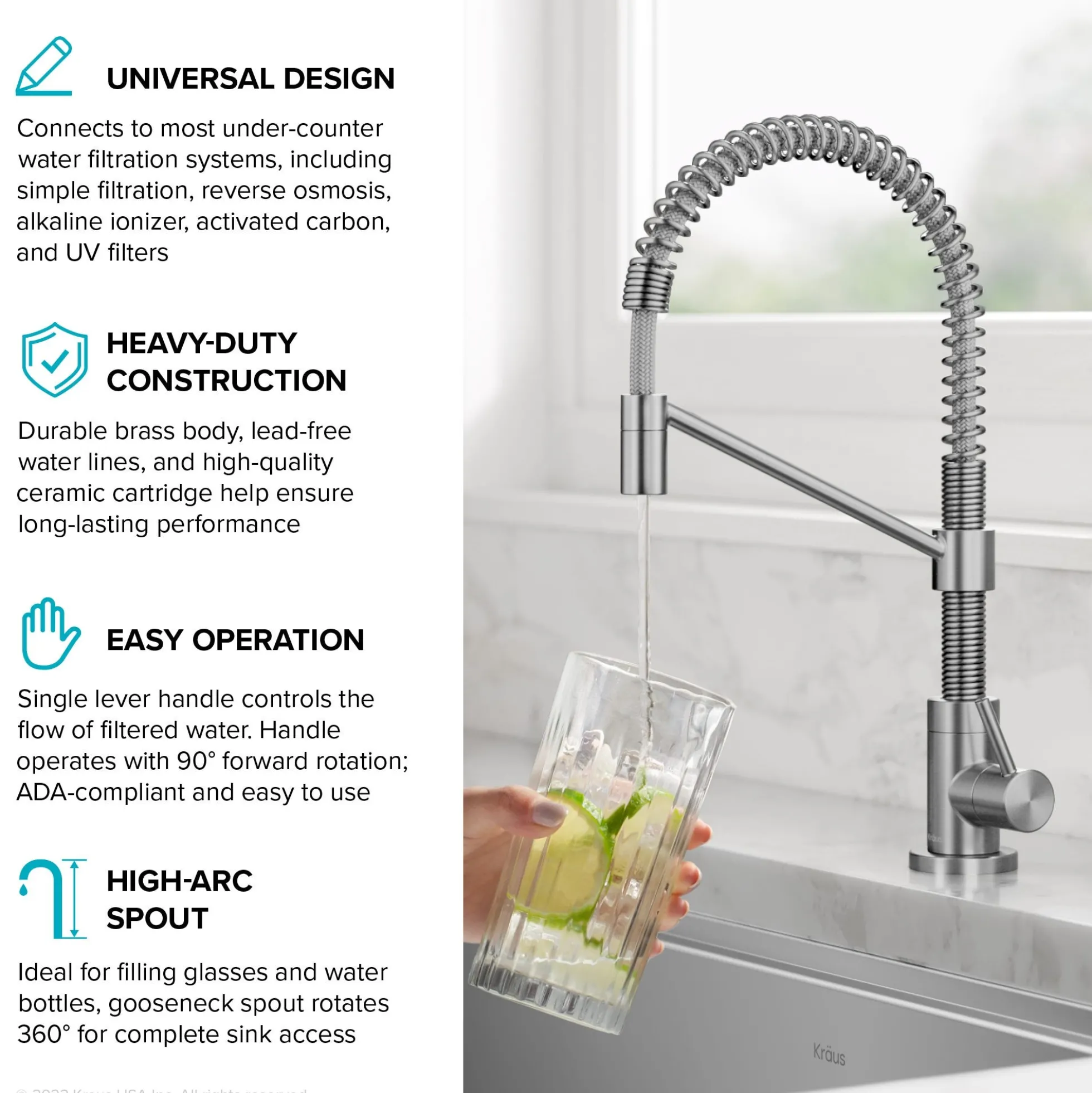 Single Handle Drinking Water Filter Faucet for Reverse Osmosis or Water Filtration System in Spot-Free Stainless Steel