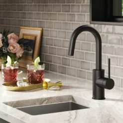 Single Handle Kitchen Bar Faucet with QuickDock Top Mount Installation Assembly in Matte Black