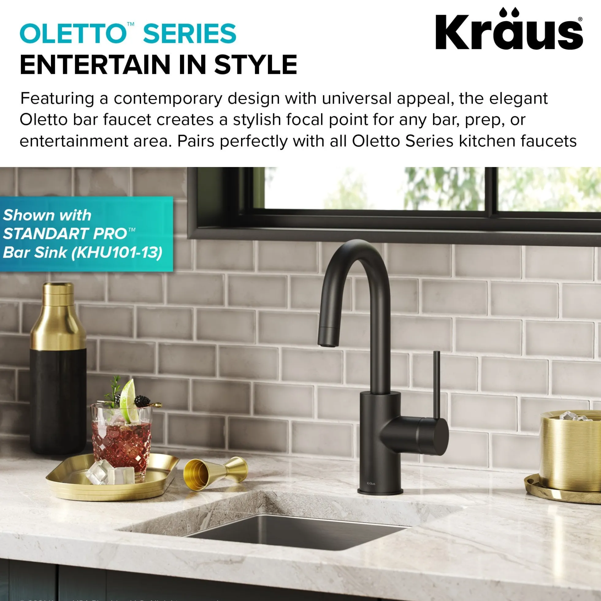 Single Handle Kitchen Bar Faucet with QuickDock Top Mount Installation Assembly in Matte Black