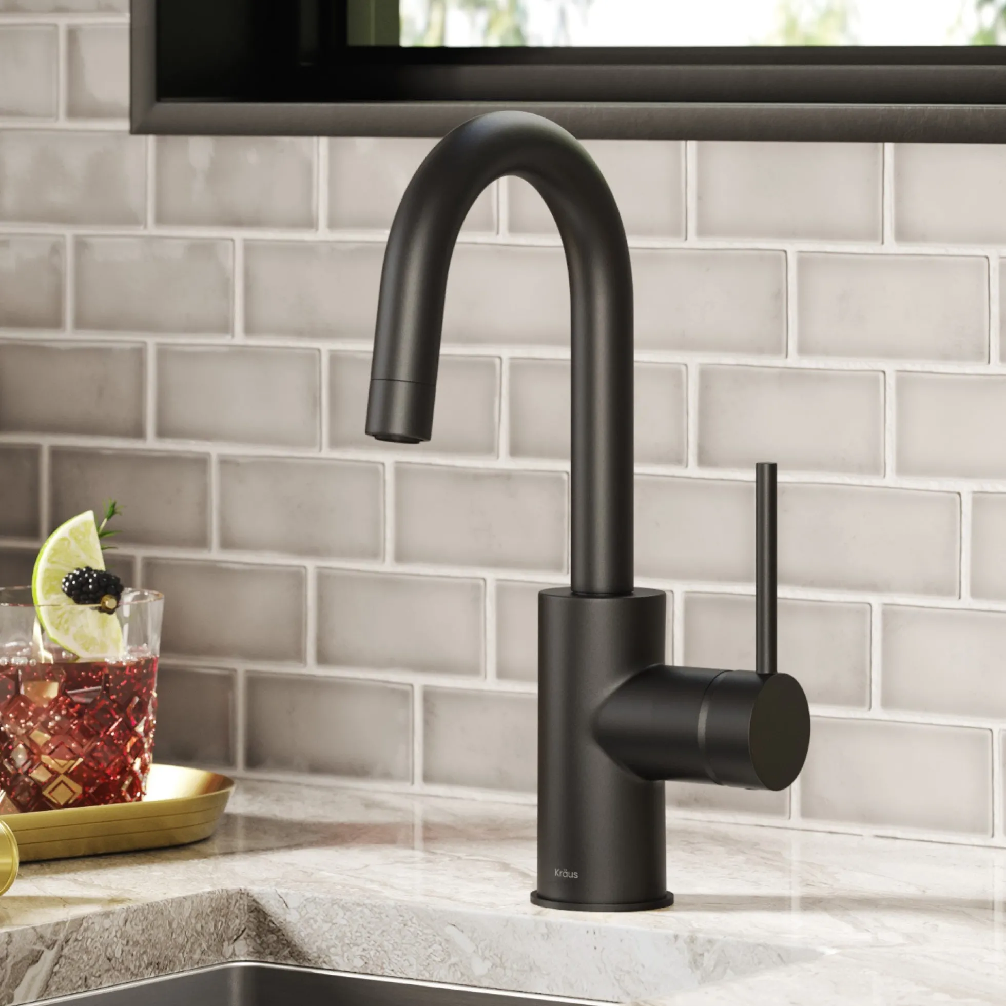 Single Handle Kitchen Bar Faucet with QuickDock Top Mount Installation Assembly in Matte Black