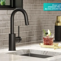 Single Handle Kitchen Bar Faucet with QuickDock Top Mount Installation Assembly in Matte Black