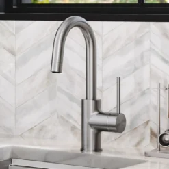 Single Handle Kitchen Bar Faucet with QuickDock Top Mount Installation Assembly in Spot Free Stainless Steel