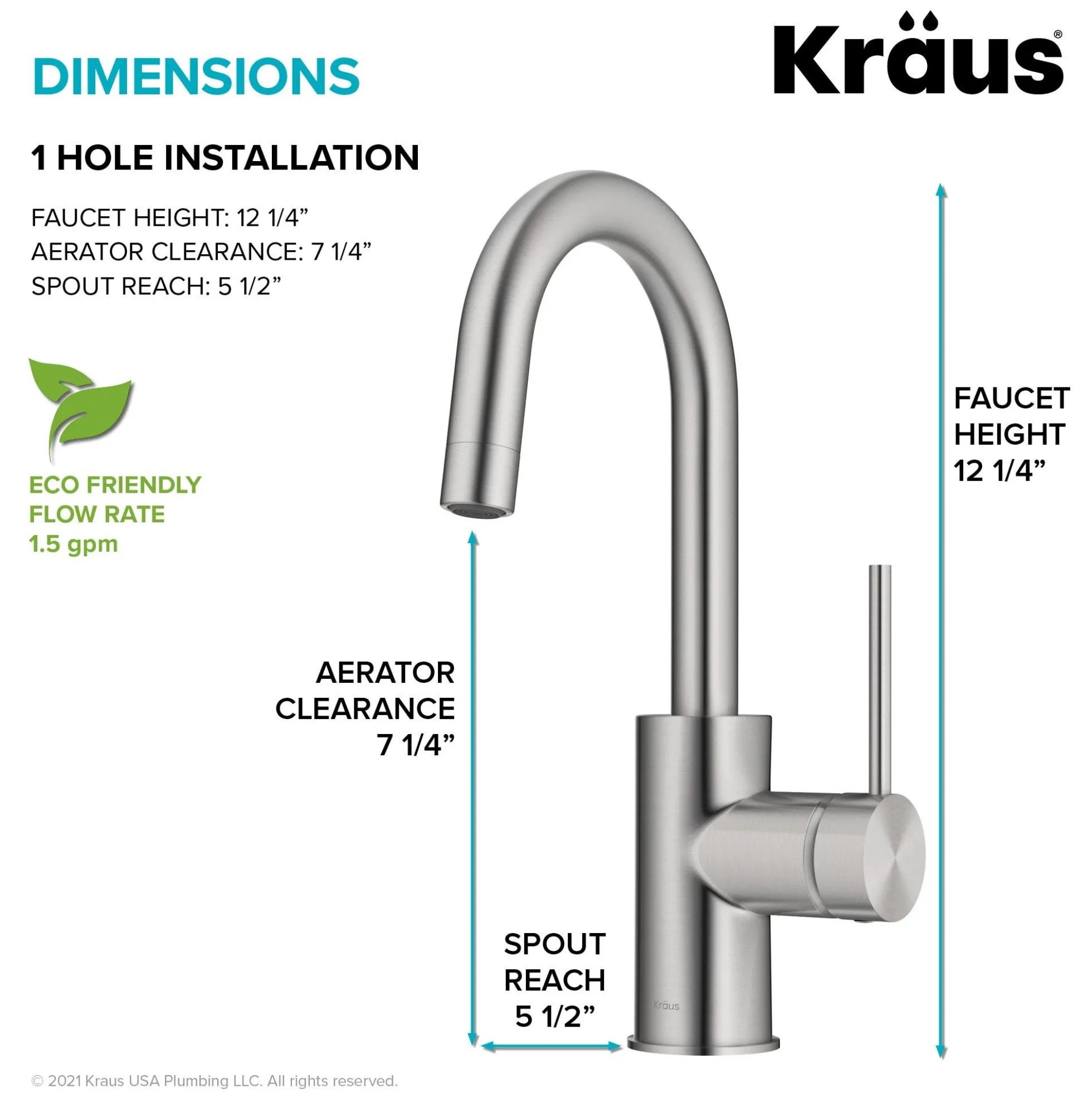 Single Handle Kitchen Bar Faucet with QuickDock Top Mount Installation Assembly in Spot Free Stainless Steel