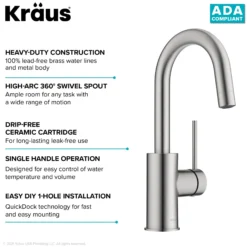Single Handle Kitchen Bar Faucet with QuickDock Top Mount Installation Assembly in Spot Free Stainless Steel