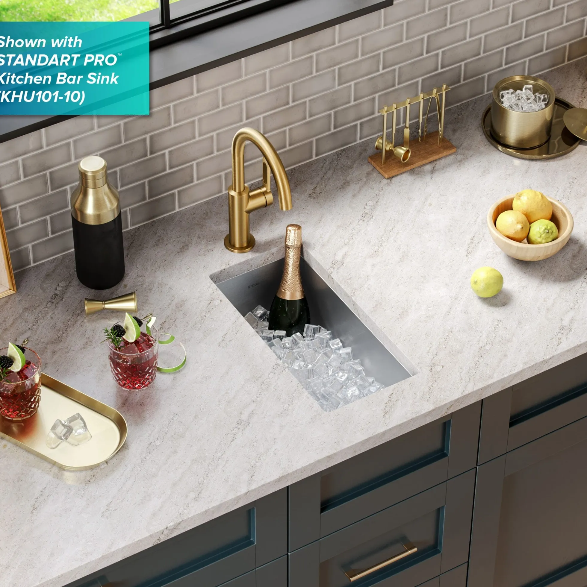 Single Handle Kitchen Bar Faucet in Brushed Brass