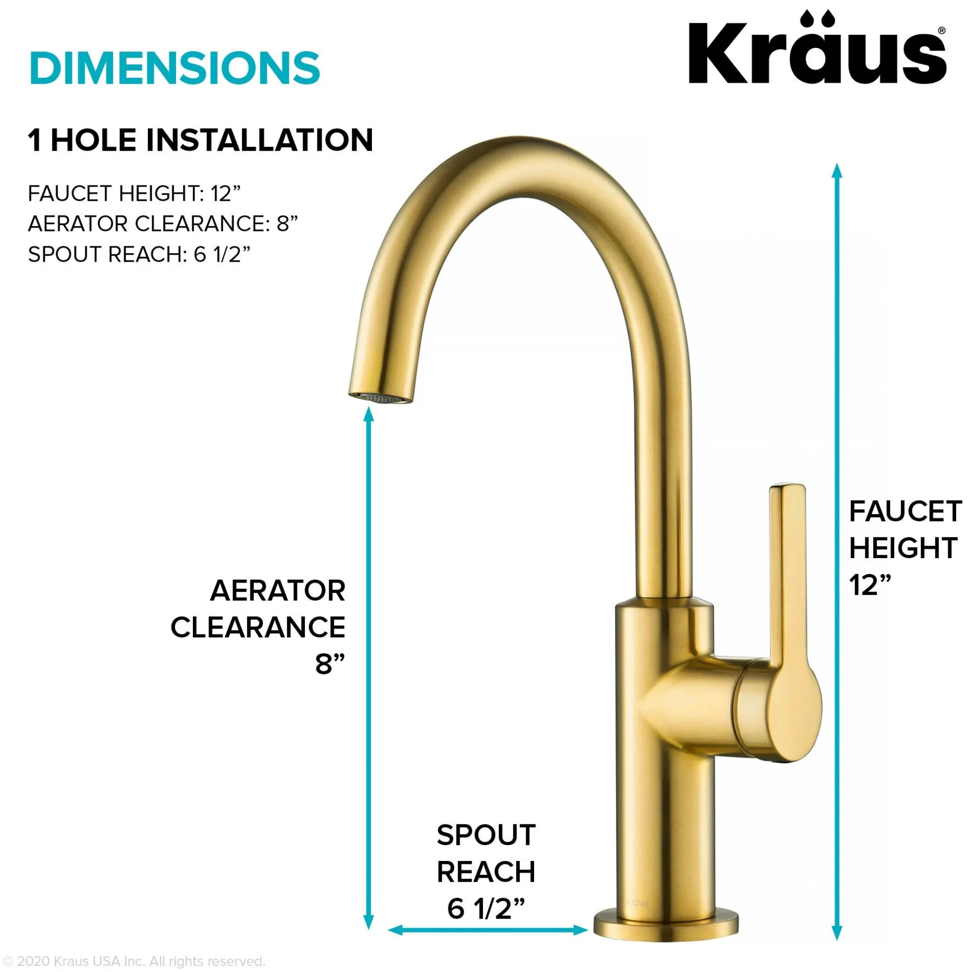 Single Handle Kitchen Bar Faucet in Brushed Brass