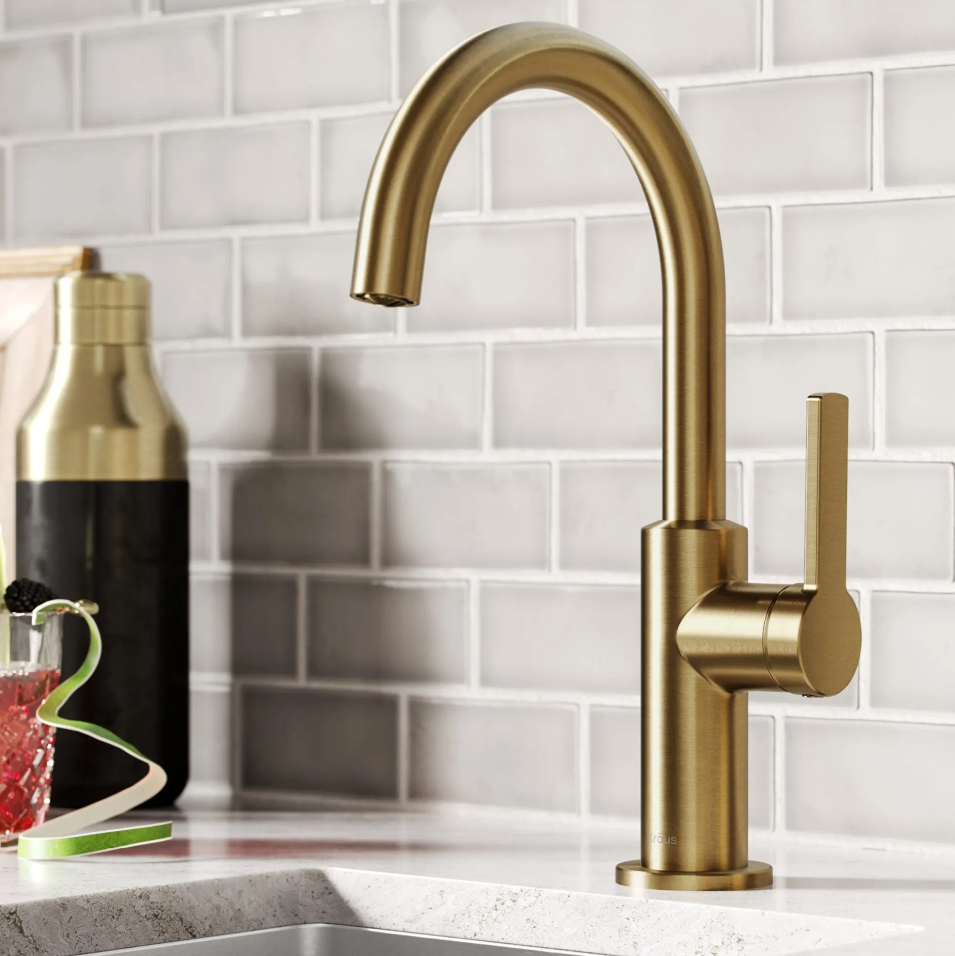 Single Handle Kitchen Bar Faucet in Brushed Brass