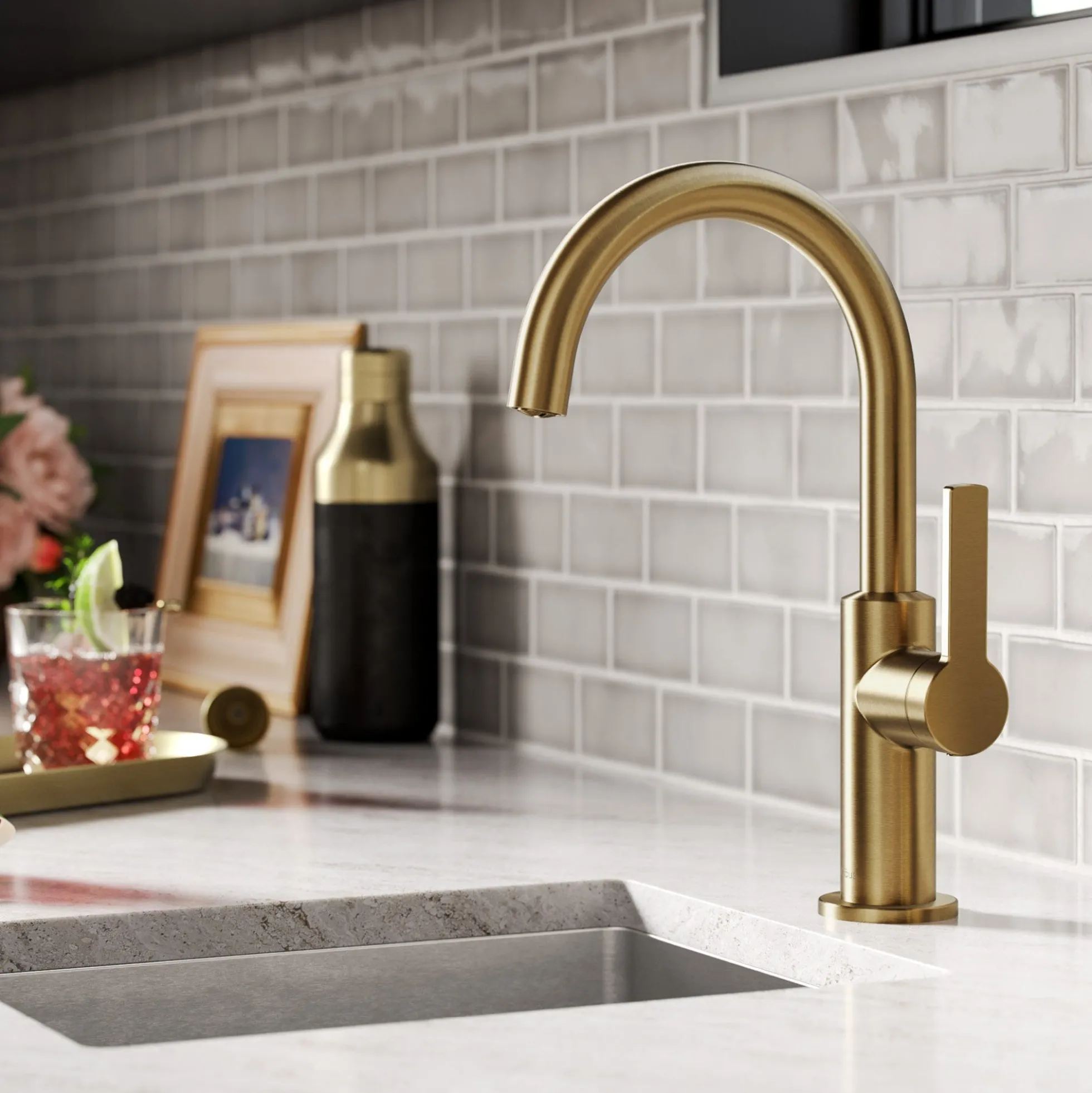 Single Handle Kitchen Bar Faucet in Brushed Brass