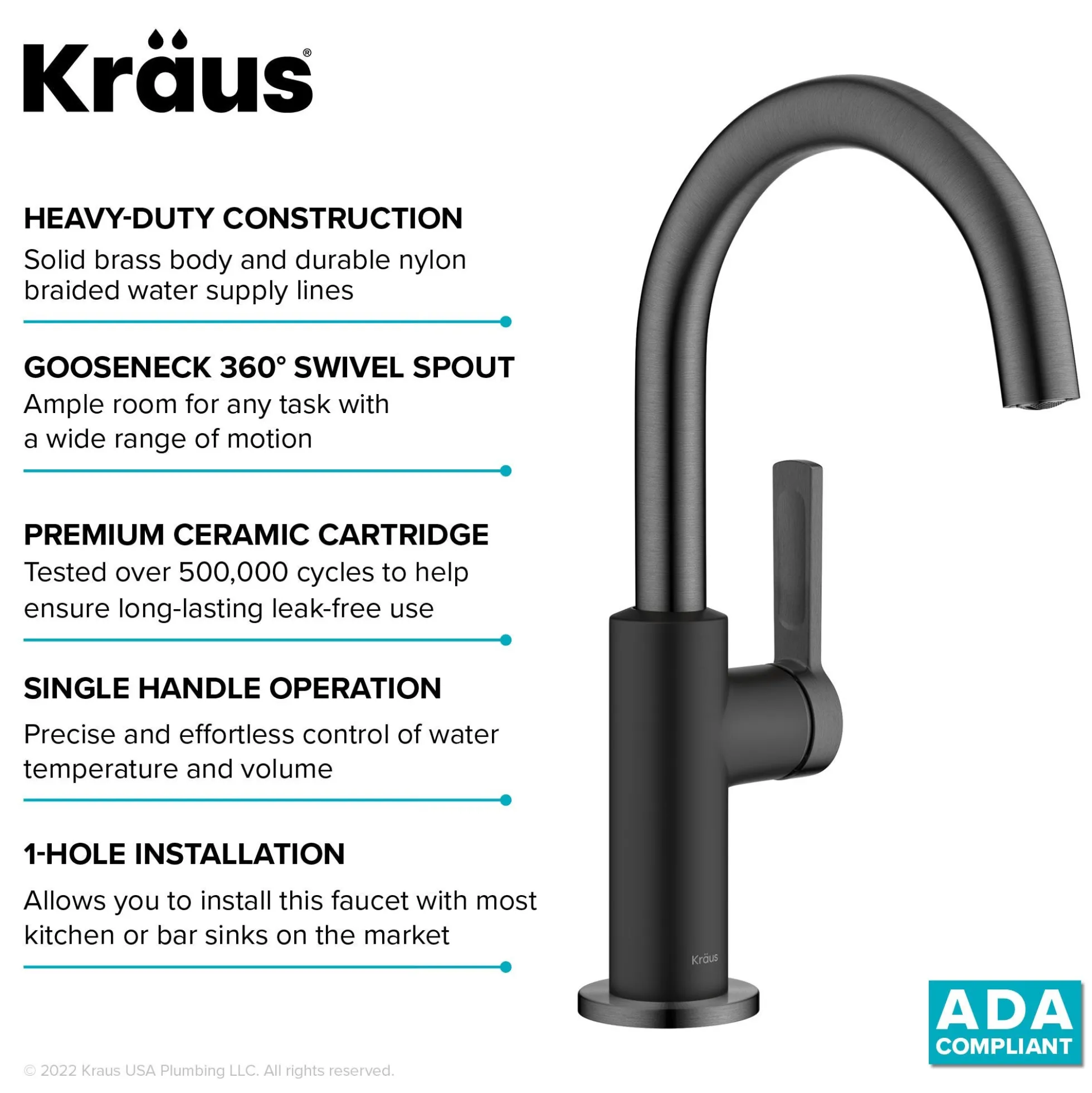 Single Handle Kitchen Bar Faucet in Matte Black / Spot Free Black Stainless Steel