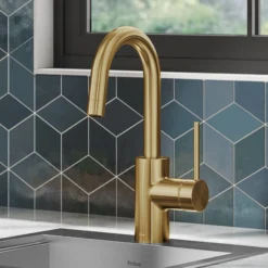 Single Handle Kitchen Bar Faucet with QuickDoc Top Mount Assembly in Brushed Brass