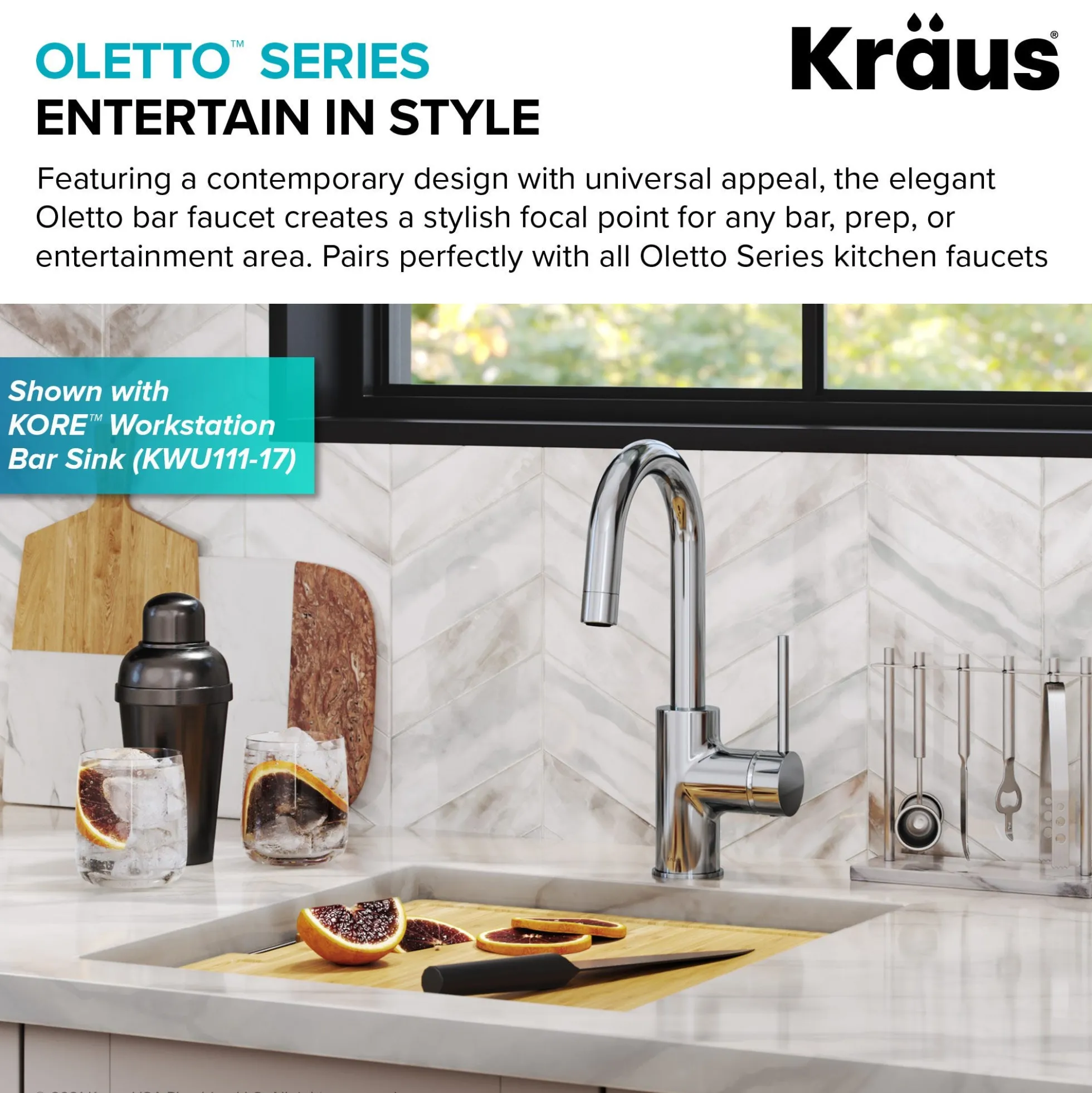 Single Handle Kitchen Bar Faucet with QuickDock Top Mount Installation Assembly in Chrome