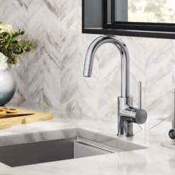 Single Handle Kitchen Bar Faucet with QuickDock Top Mount Installation Assembly in Chrome