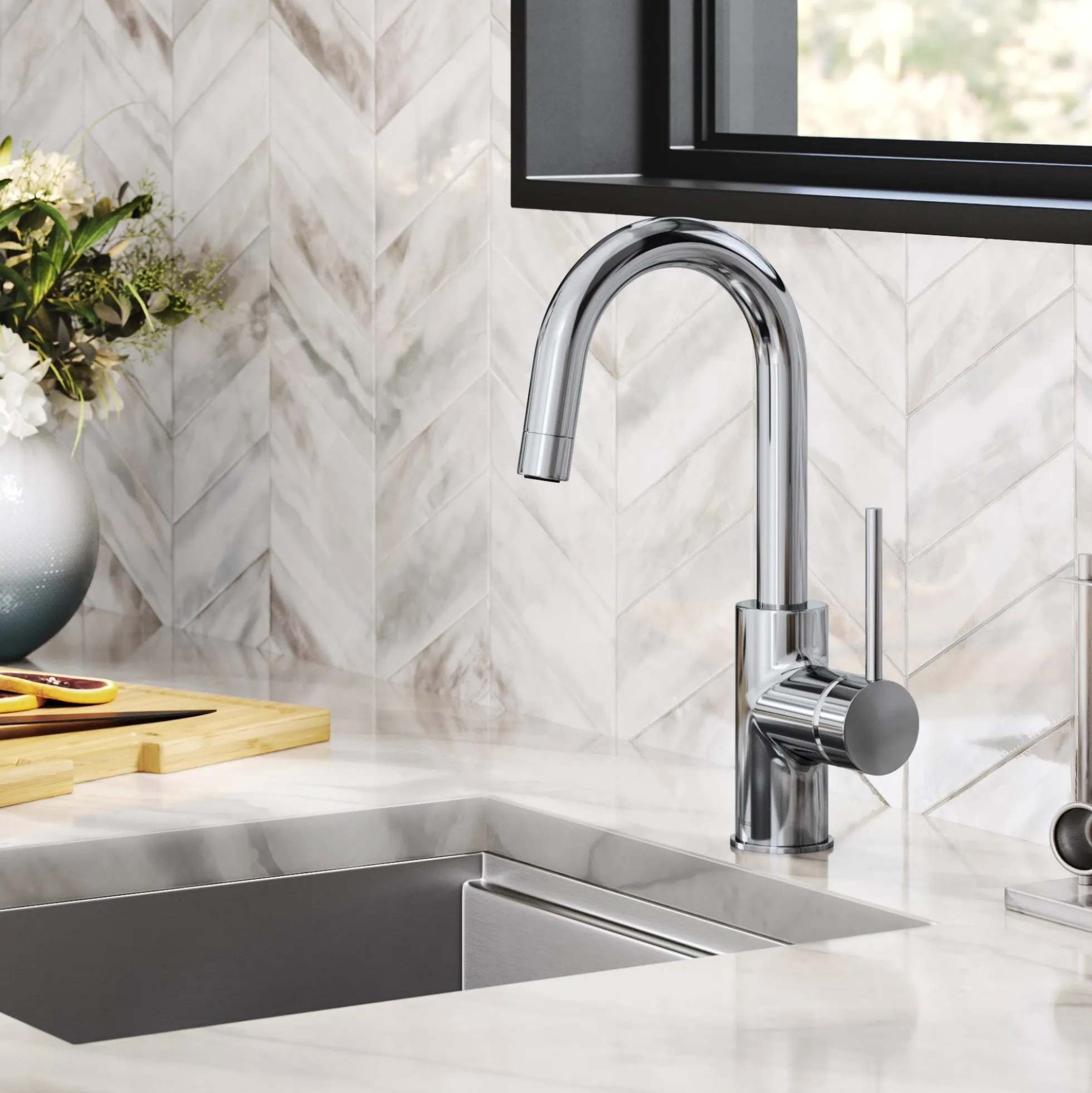 Single Handle Kitchen Bar Faucet with QuickDock Top Mount Installation Assembly in Chrome