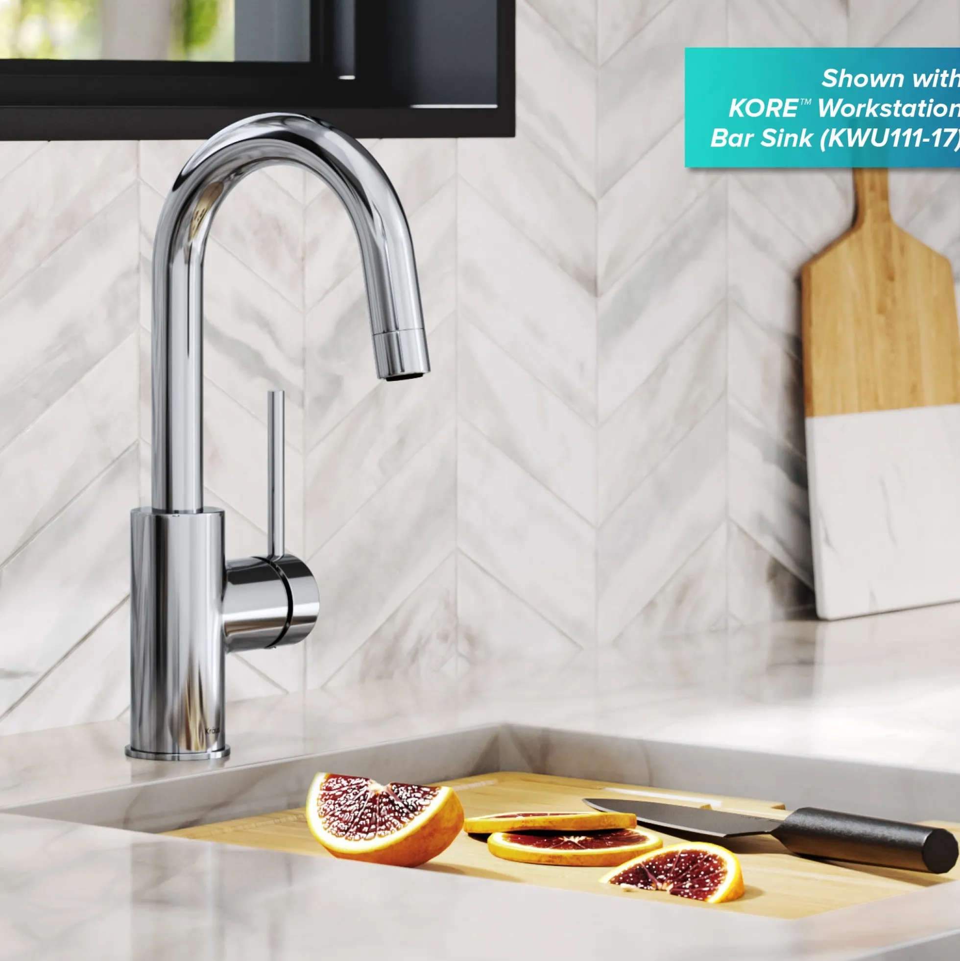 Single Handle Kitchen Bar Faucet with QuickDock Top Mount Installation Assembly in Chrome