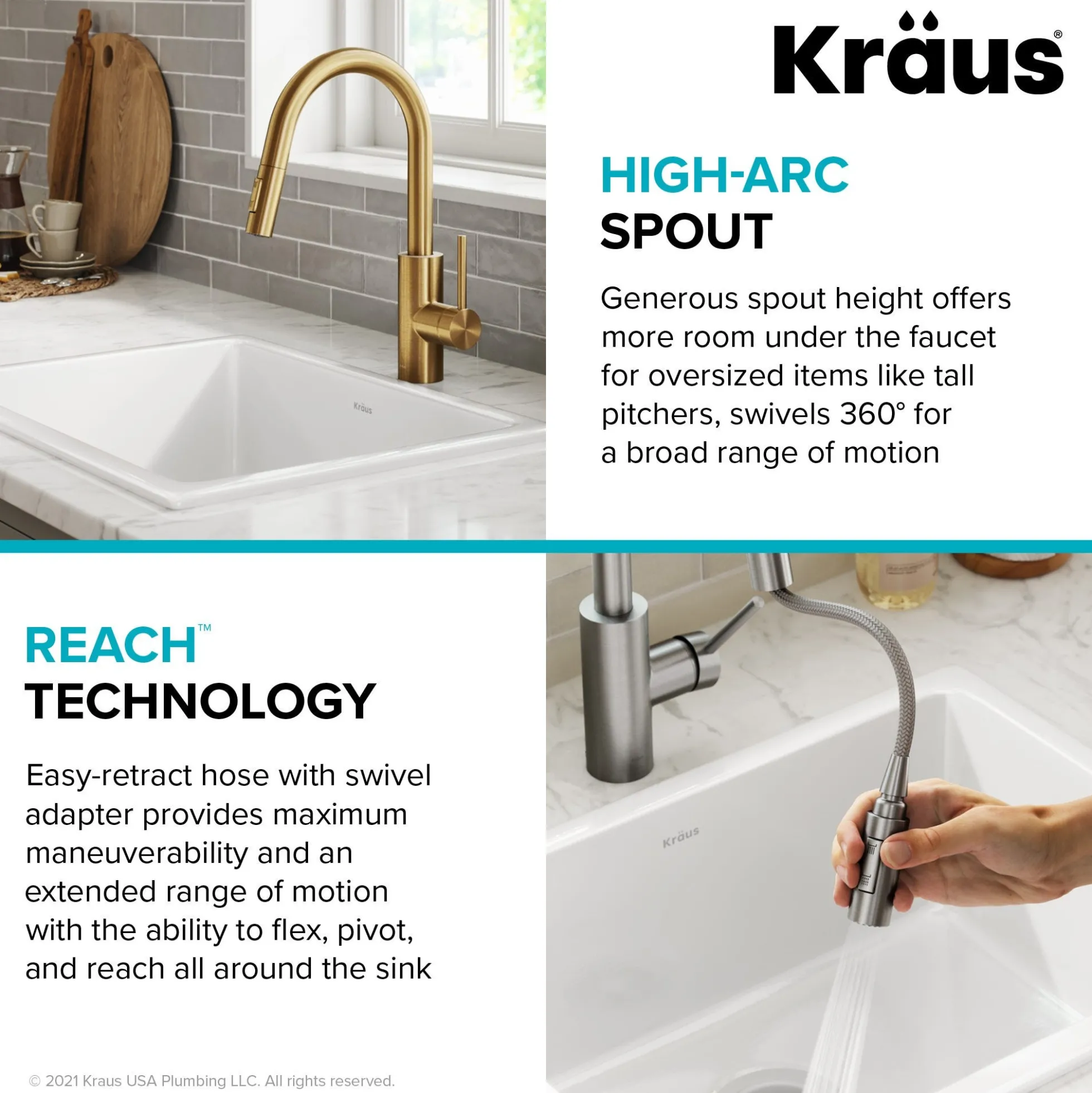 Single Handle Pull Down Kitchen Faucet with QuickDock Top Mount Installation Assembly in Spot-Free Brushed Brass