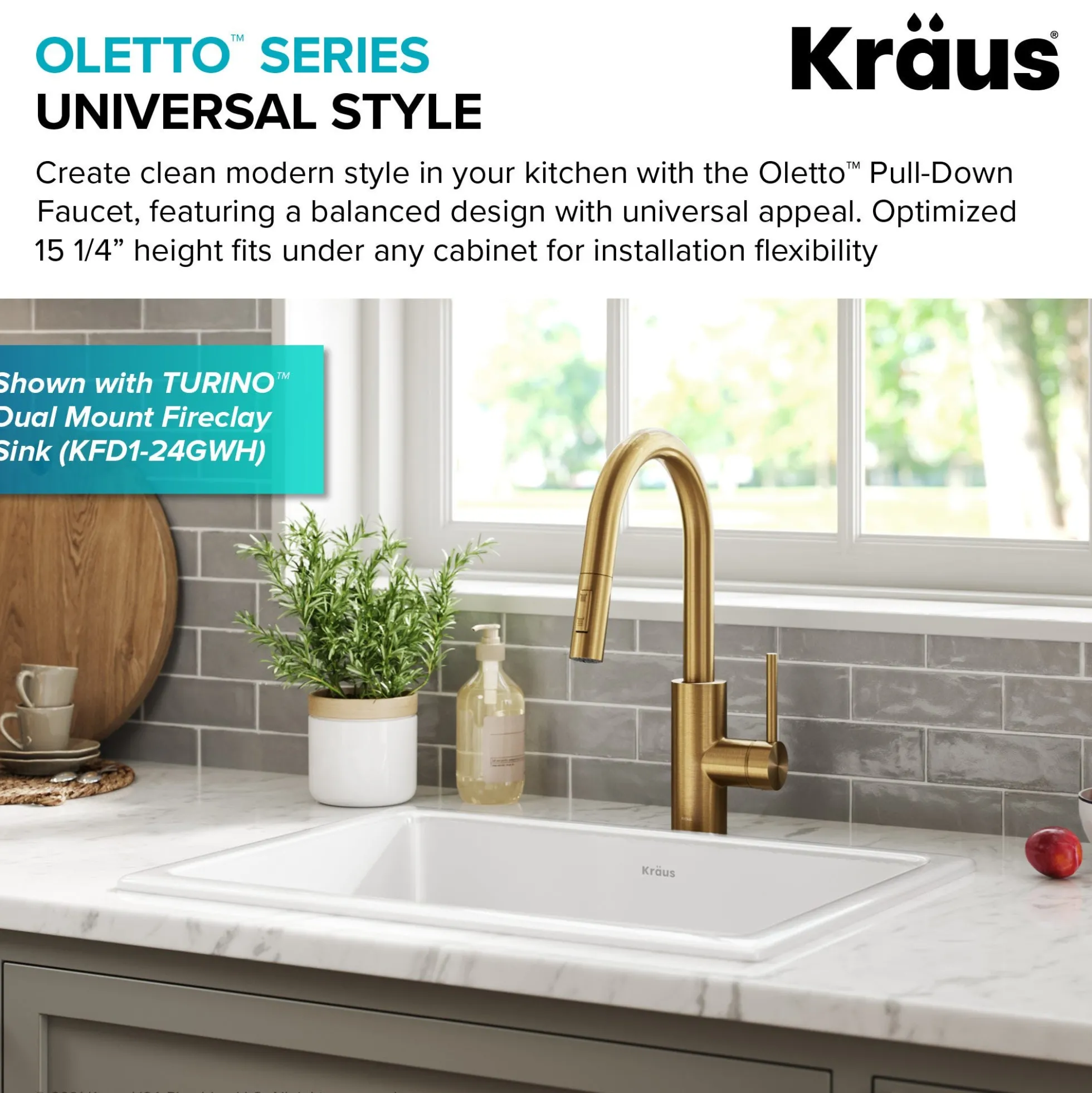 Single Handle Pull Down Kitchen Faucet with QuickDock Top Mount Installation Assembly in Spot-Free Brushed Brass
