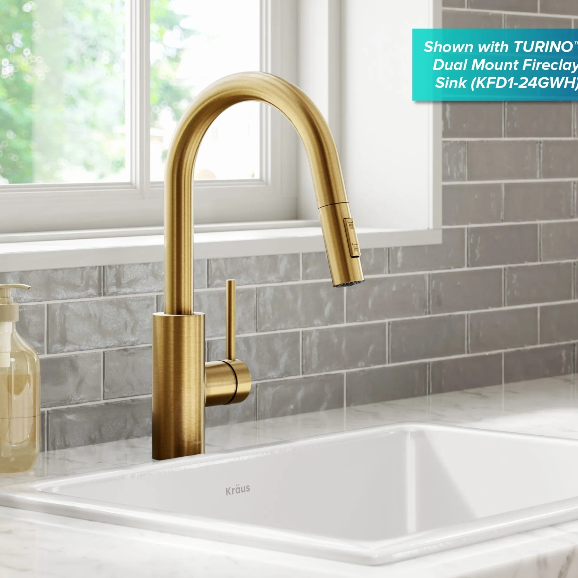 Single Handle Pull Down Kitchen Faucet with QuickDock Top Mount Installation Assembly in Spot-Free Brushed Brass