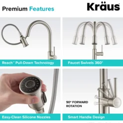 Single Handle Pull Down Kitchen Faucet with Deck Plate and Soap Dispenser in all-Brite Spot Free Stainless Steel