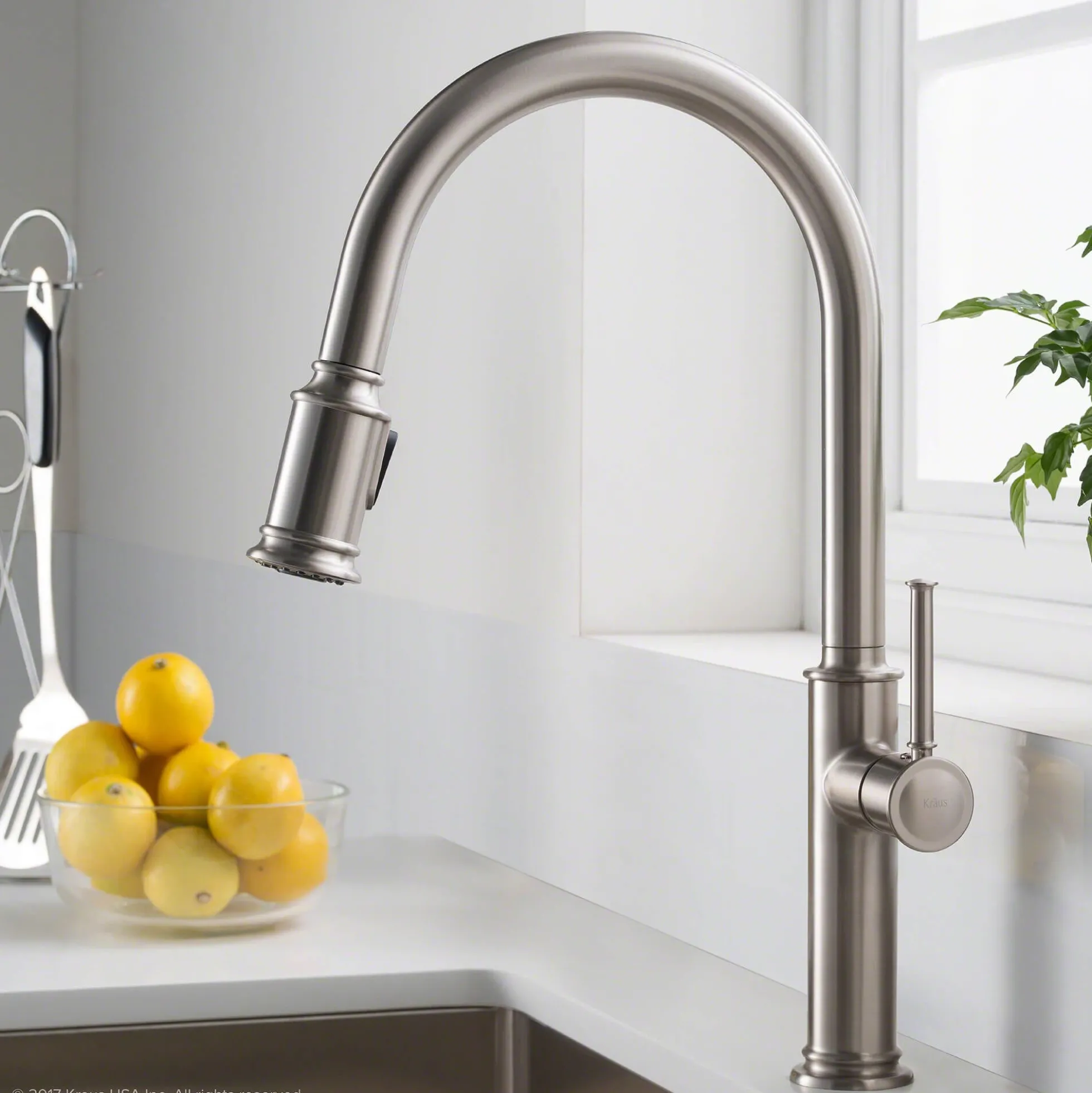 Single Handle Pull Down Kitchen Faucet with Deck Plate and Soap Dispenser in all-Brite Spot Free Stainless Steel