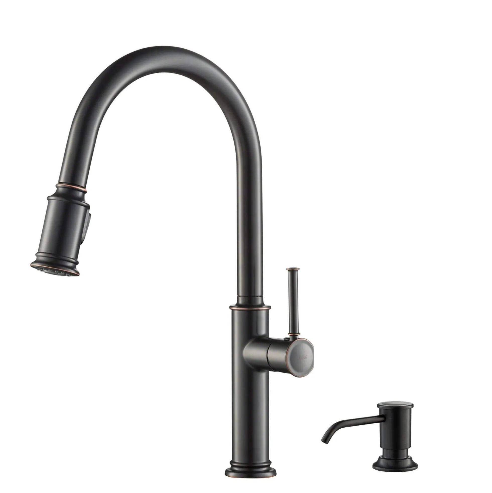 Single Handle Pull Down Kitchen Faucet with Deck Plate and Soap Dispenser in Oil Rubbed Bronze