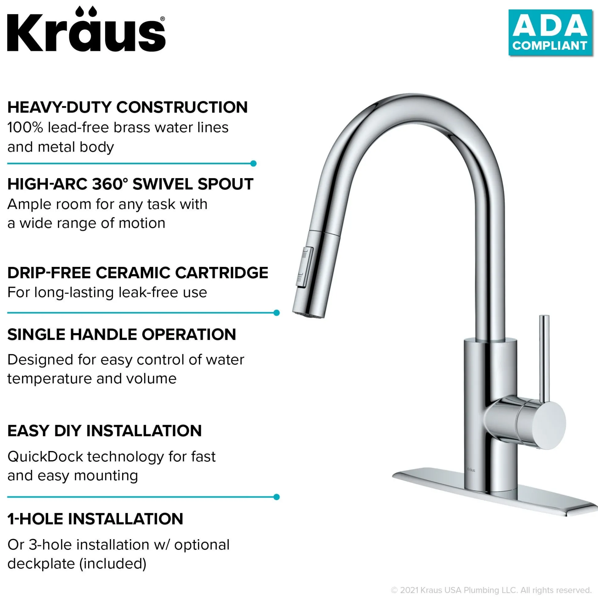 Single Handle Pull Down Kitchen Faucet with QuickDock Top Mount Installation Assembly in Chrome