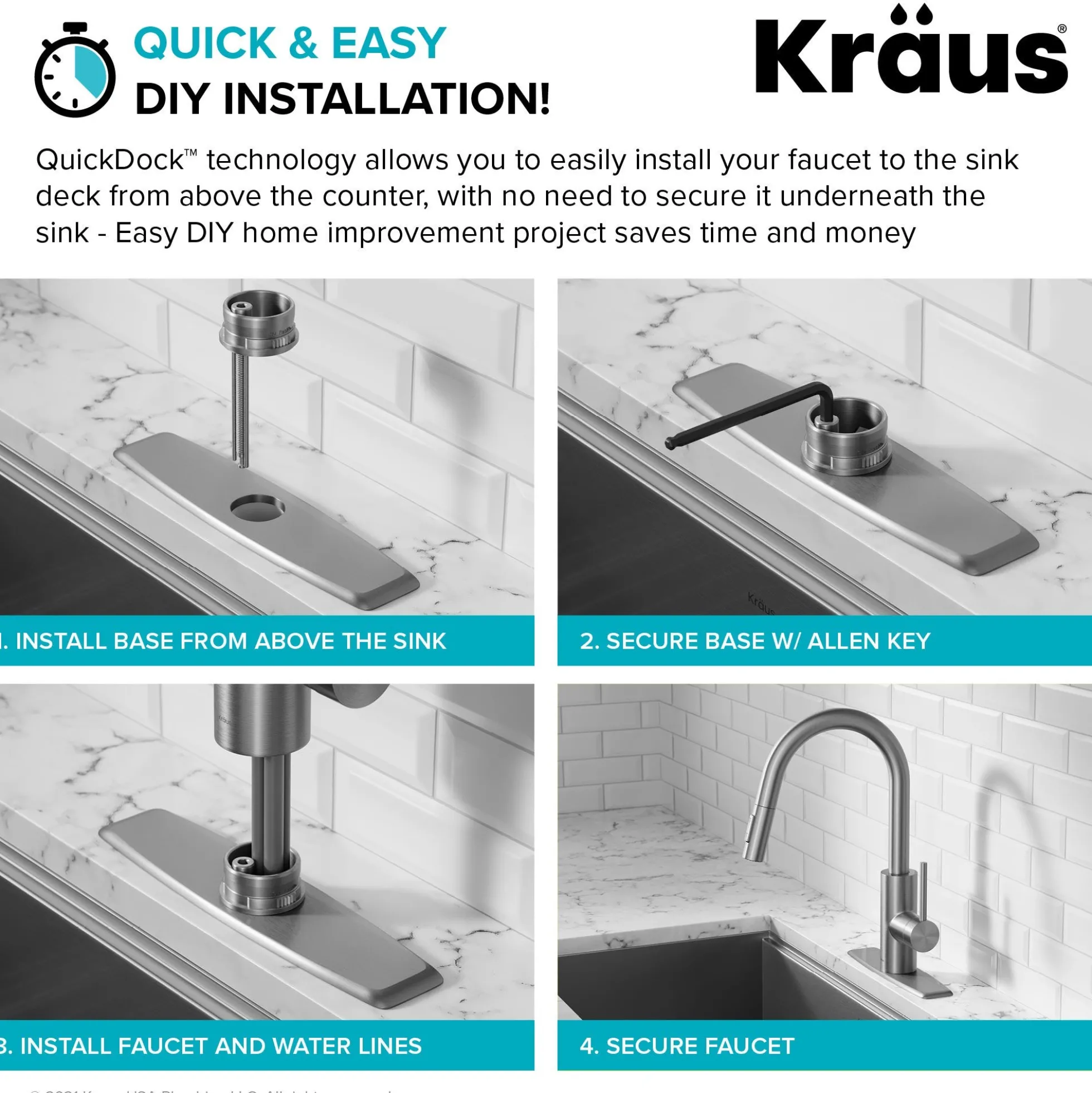 Single Handle Pull Down Kitchen Faucet with QuickDock Top Mount Installation Assembly in Matte Black