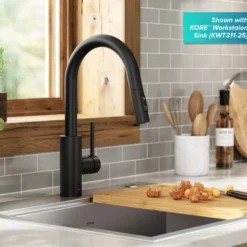 Single Handle Pull Down Kitchen Faucet with QuickDock Top Mount Installation Assembly in Matte Black