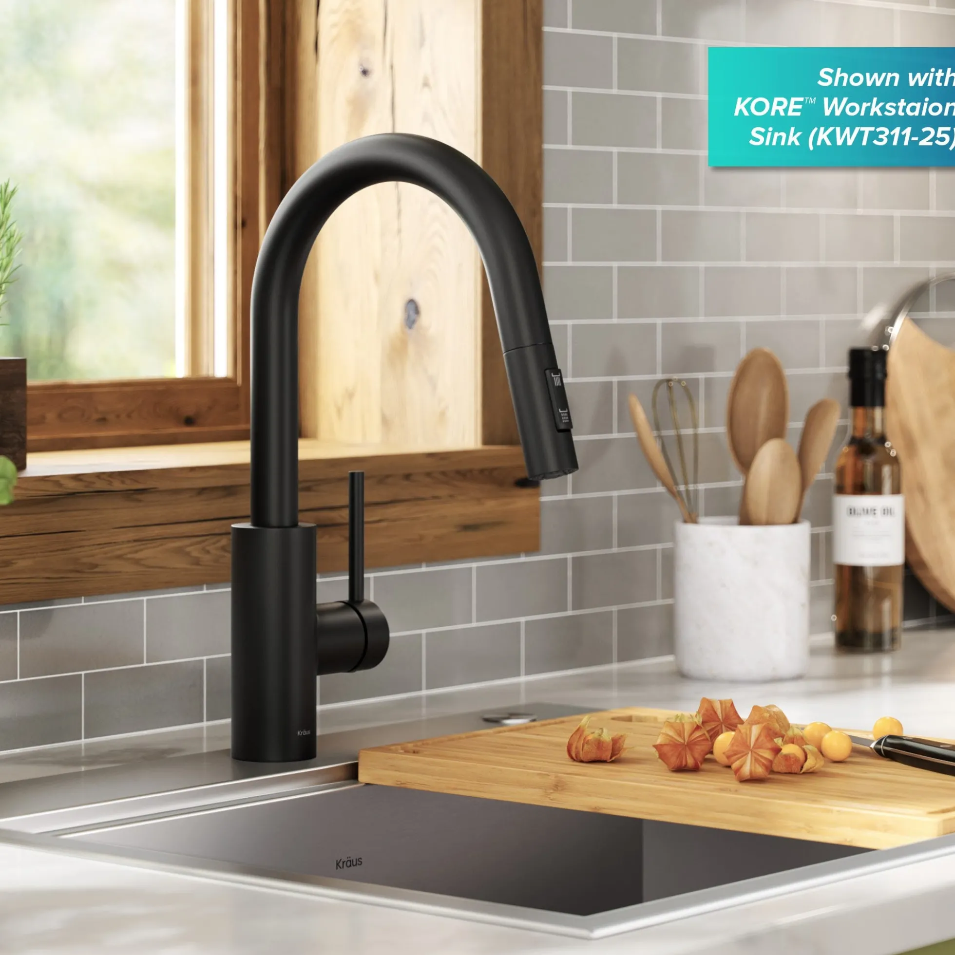 Single Handle Pull Down Kitchen Faucet with QuickDock Top Mount Installation Assembly in Matte Black