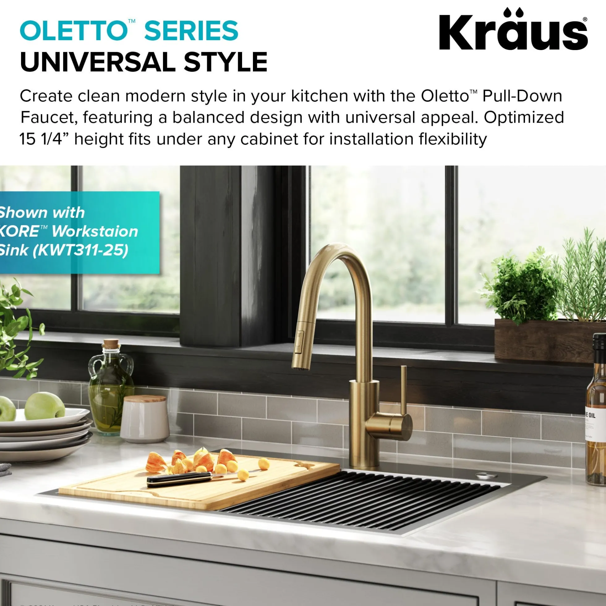 Single Handle Pull Down Kitchen Faucet with QuickDock Top Mount Installation Assembly in Spot Free Antique Champagne Bronze