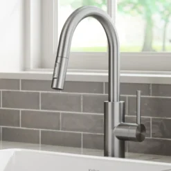 Single Handle Pull Down Kitchen Faucet with QuickDock Top Mount Installation Assembly in Spot Free Stainless Steel