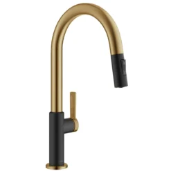 Single Handle Pull Down Kitchen Faucet in Spot-Free Brushed Brass / Matte Black