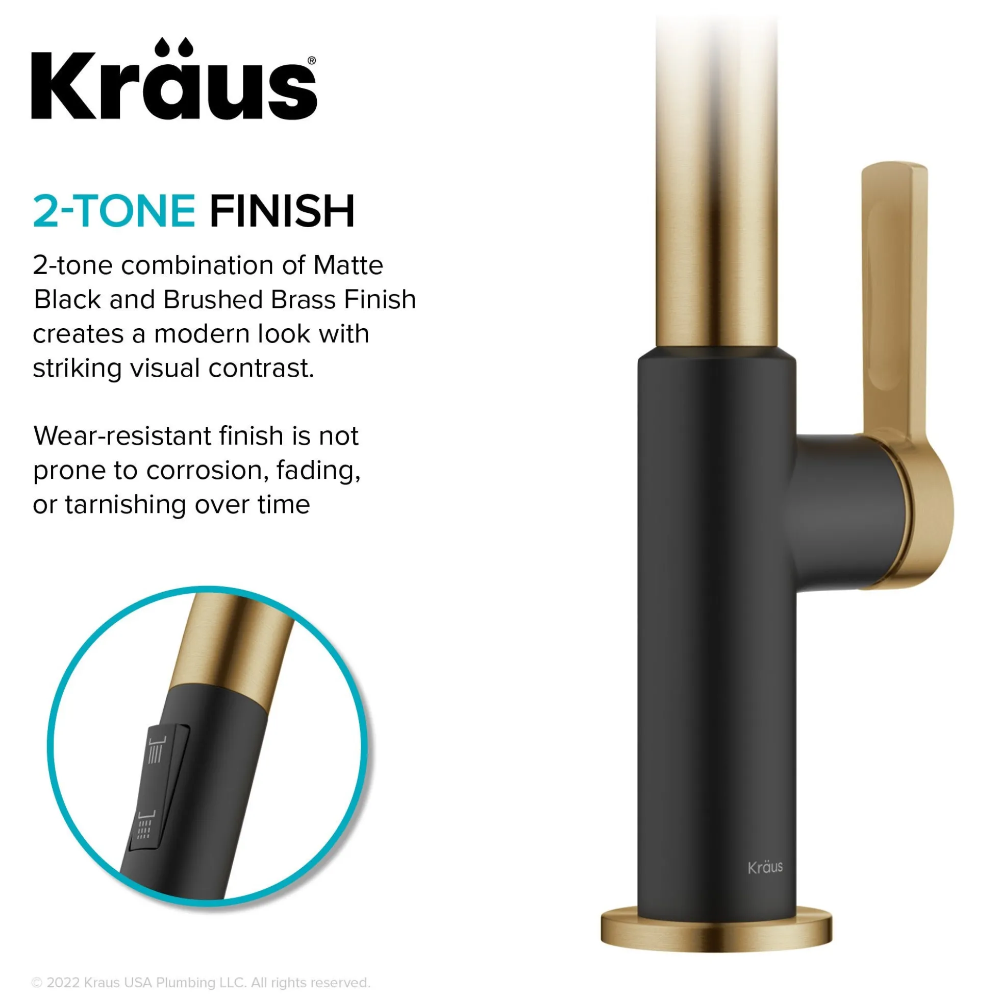 Single Handle Pull Down Kitchen Faucet in Spot-Free Brushed Brass / Matte Black