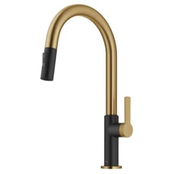 Single Handle Pull Down Kitchen Faucet in Spot-Free Brushed Brass / Matte Black