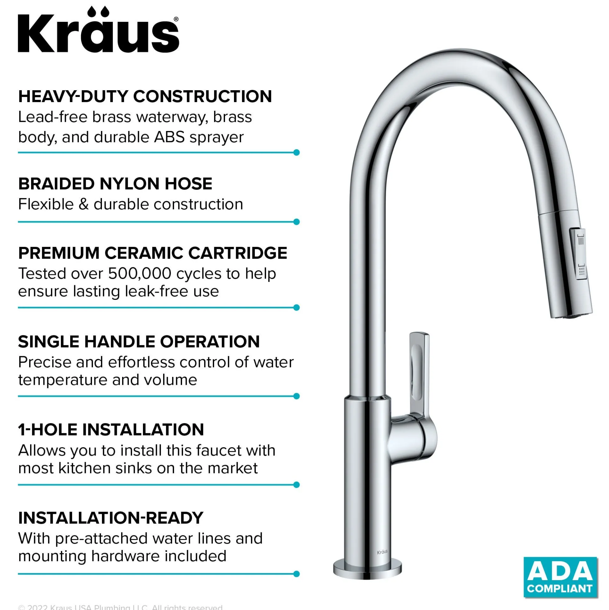 Single Handle Pull Down Kitchen Faucet in Chrome