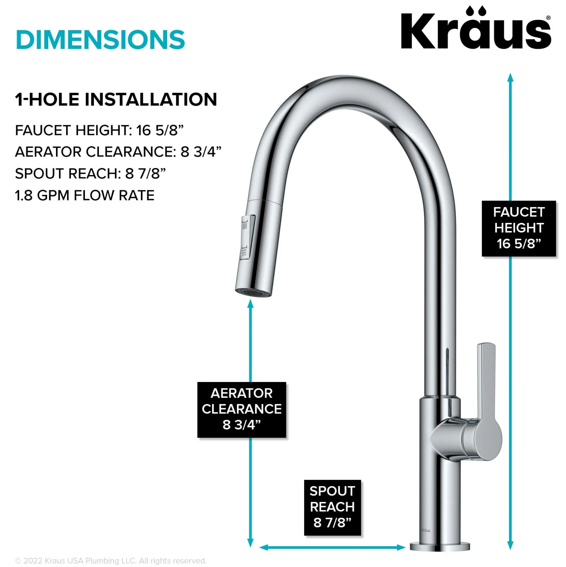 Single Handle Pull Down Kitchen Faucet in Chrome