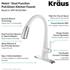 Single Handle Pull-Down Kitchen Faucet in Chrome/White