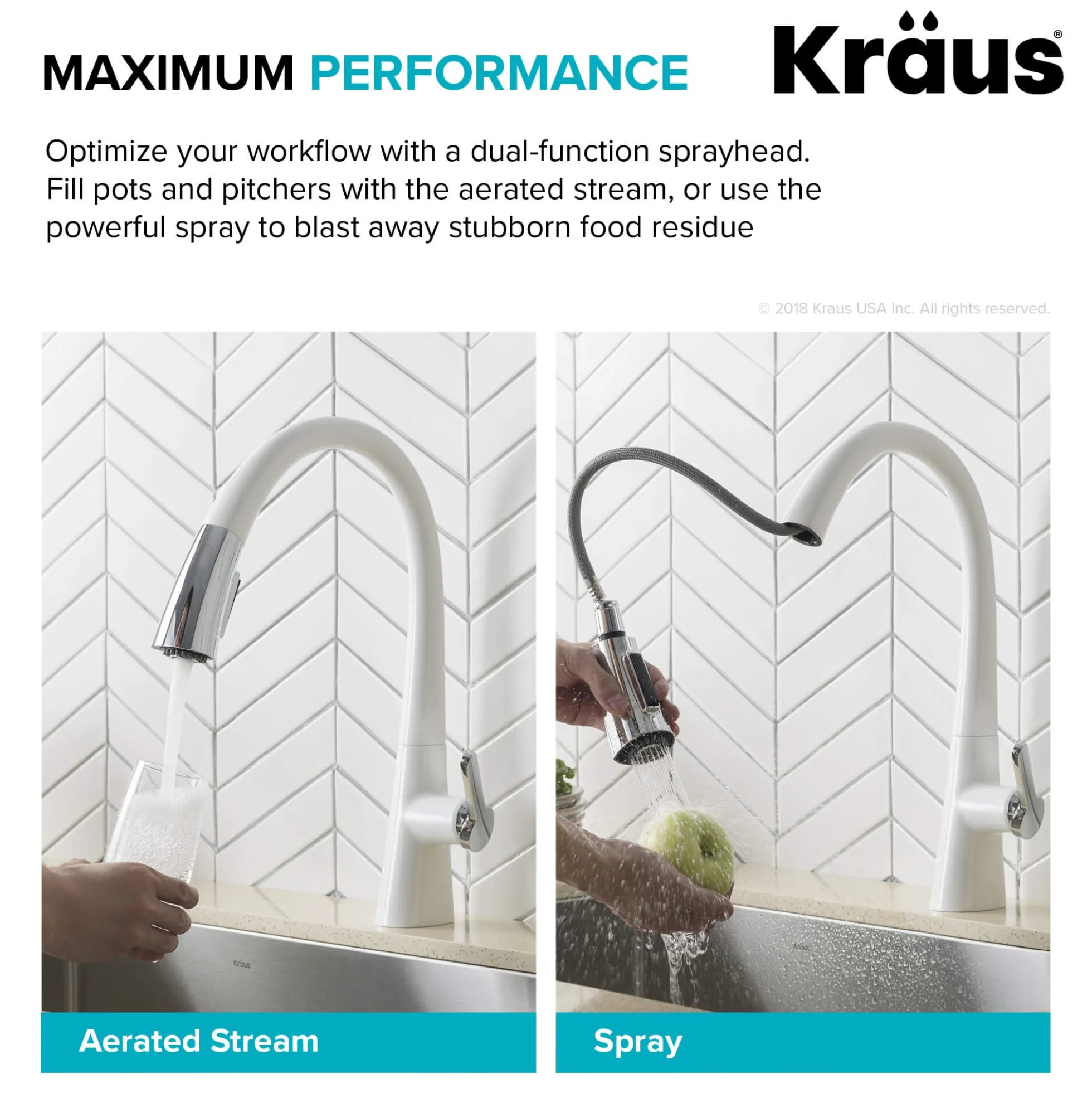 Single Handle Pull-Down Kitchen Faucet in Chrome/White